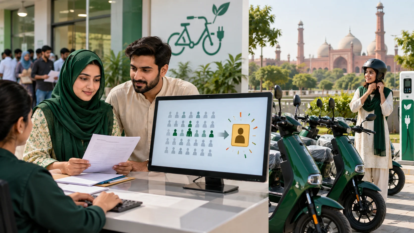 How Punjab E-Bike Balloting Works and What Results Do Not Prove illustrated with a Punjab student and electric bike